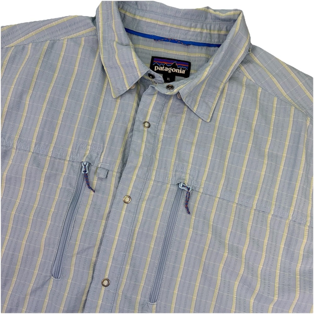 Patagonia Fishing Shirt Mens XL Blue‎ White Long Sleeve Zip Pockets Outdoors